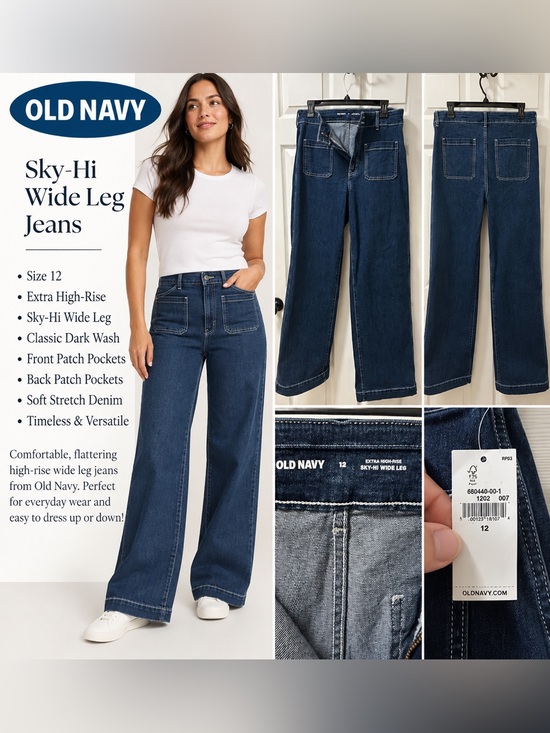 Old Navy Denim - Old Navy Wide Leg Jeans - Dark Blue Wash